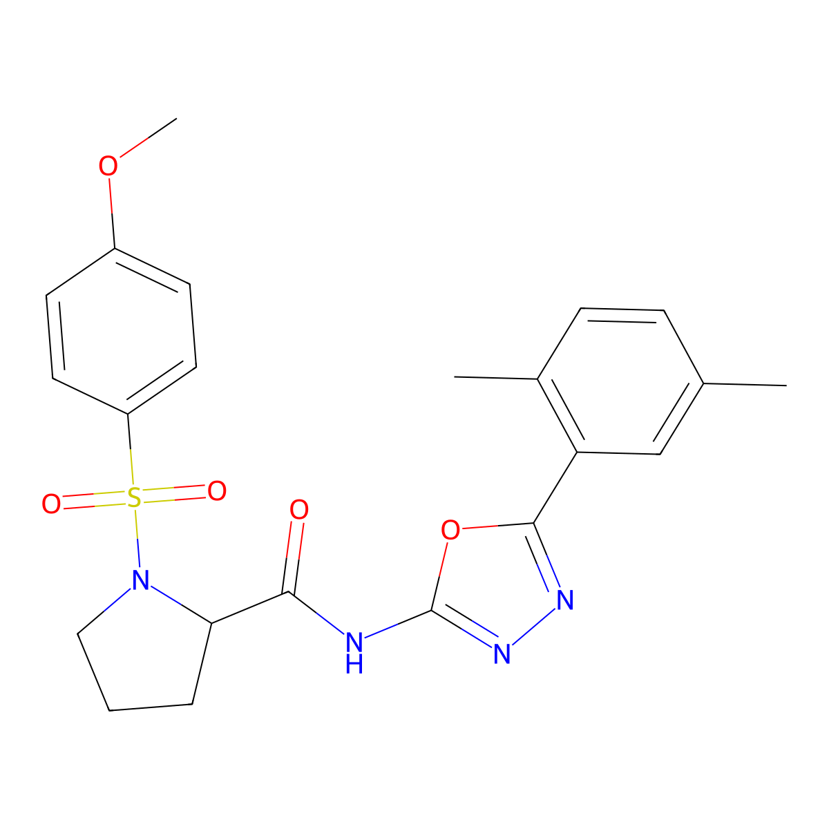 N-(5-(2,5-dimethylphenyl)-1,3,4-oxadiazol-2-yl)-1-((4-methoxyphenyl)sulfonyl)pyrrolidine-2-carboxamide molecular structure, CAS 1049960-43-1