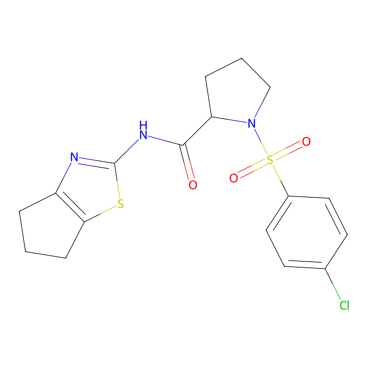 1-((4-chlorophenyl)sulfonyl)-N-(5,6-dihydro-4H-cyclopenta[d]thiazol-2-yl)pyrrolidine-2-carboxamide molecular structure, CAS 1049965-71-0