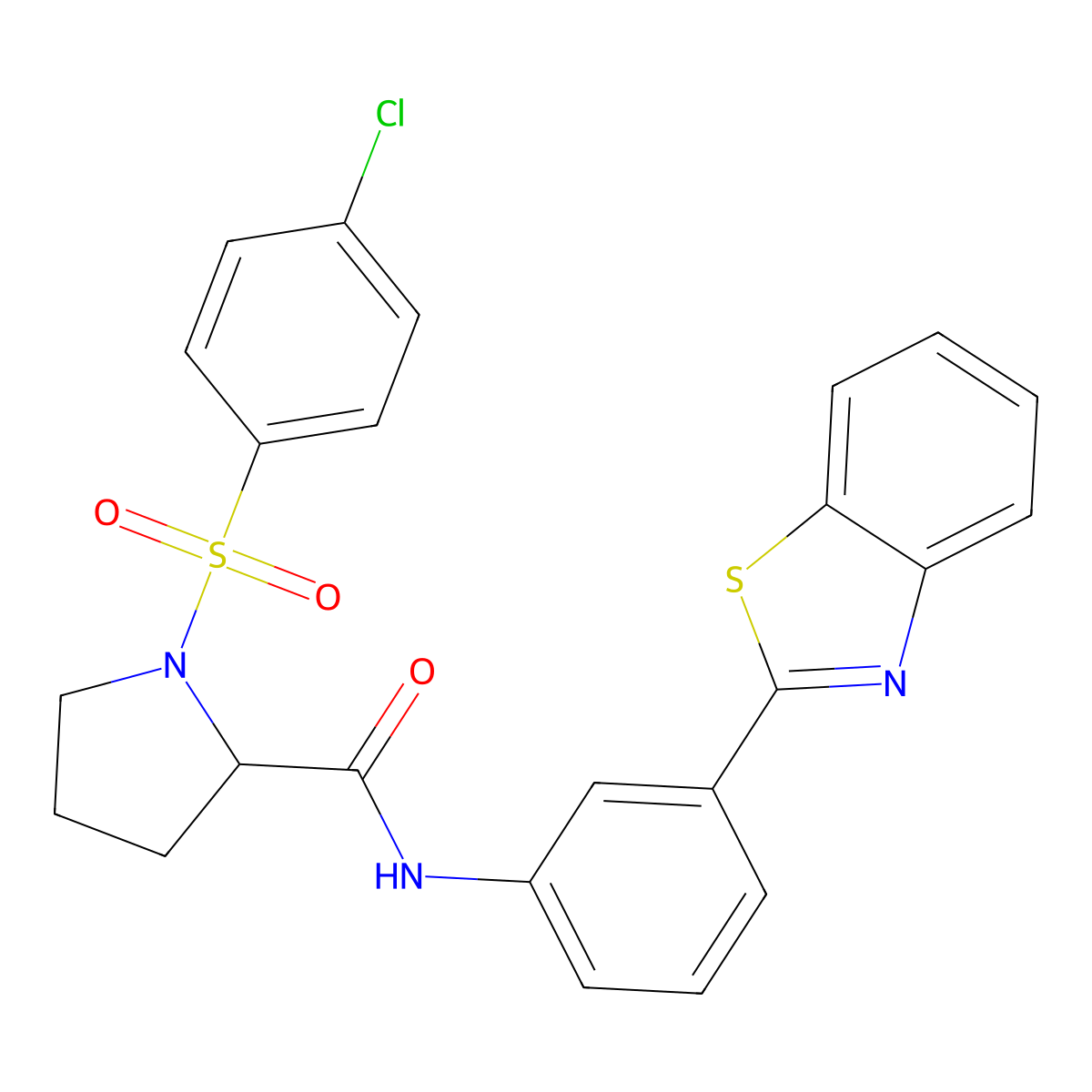N-(3-(benzo[d]thiazol-2-yl)phenyl)-1-((4-chlorophenyl)sulfonyl)pyrrolidine-2-carboxamide molecular structure, CAS 1049965-85-6