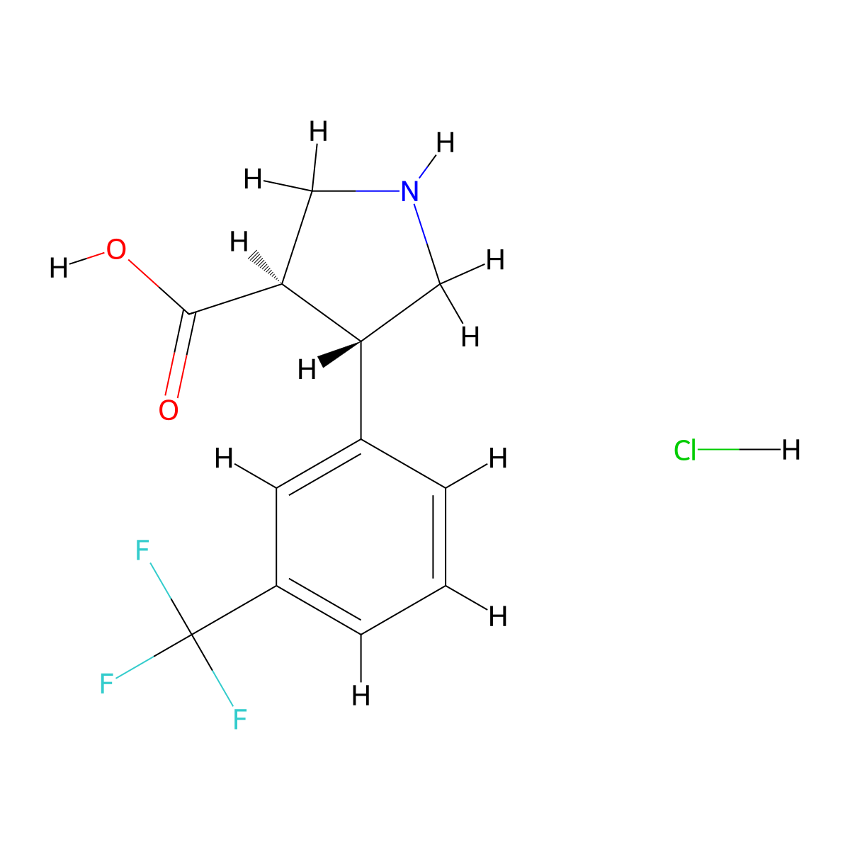 trans-4-(3-(Trifluoromethyl)phenyl)pyrrolidine-3-carboxylic acid hydrochloride molecular structure, CAS 1049978-65-5