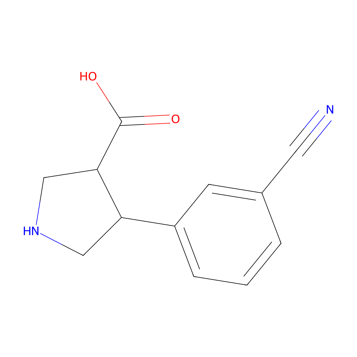 (3R,4S)-4-(3-cyanophenyl)pyrrolidine-3-carboxylic acid molecular structure, CAS 1049978-74-6