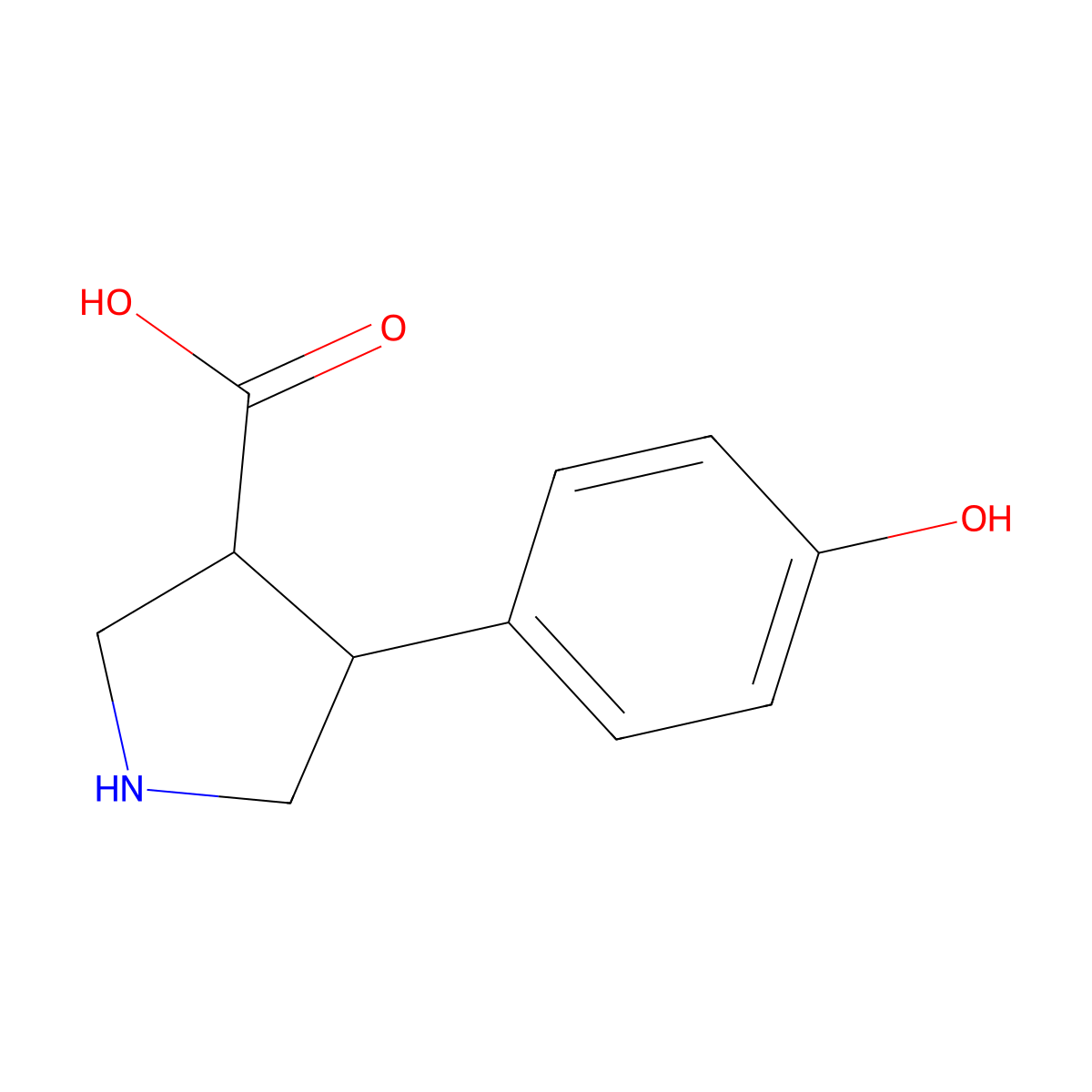 rac-(3R,4S)-4-(4-hydroxyphenyl)pyrrolidine-3-carboxylic acid molecular structure, CAS 1049978-99-5