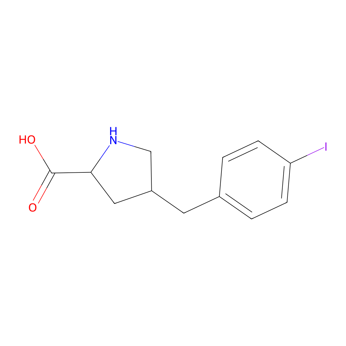 (2S,4R)-4-(4-Iodobenzyl)pyrrolidine-2-carboxylic acid molecular structure, CAS 1049981-94-3