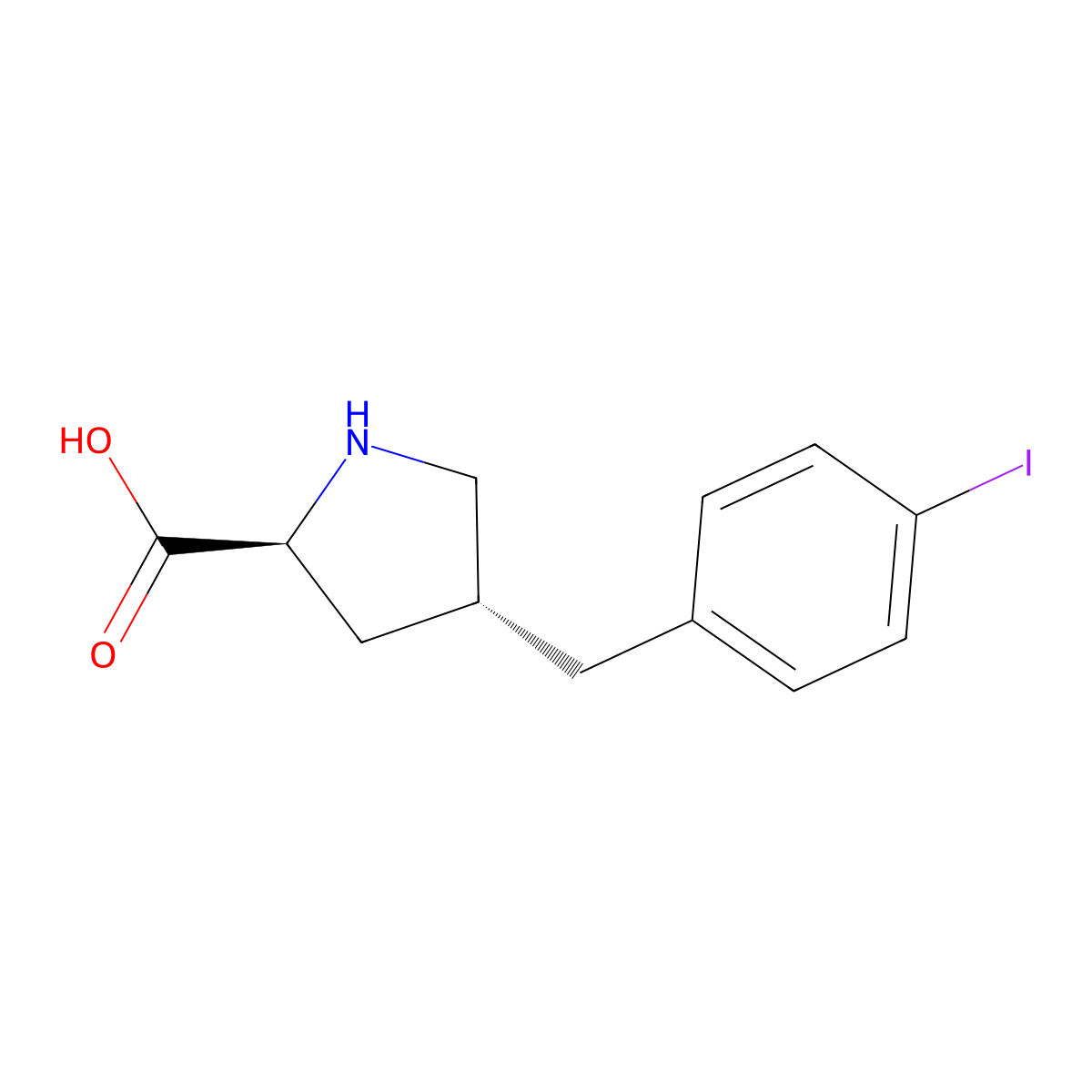(2S,4R)-4-(4-Iodobenzyl)pyrrolidine-2-carboxylic acid molecular structure, CAS 1049981-94-3