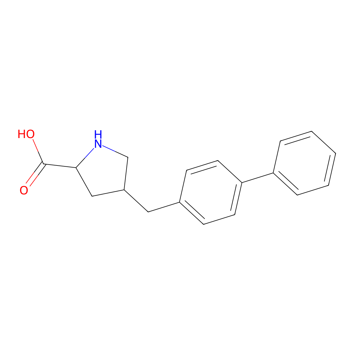 (2S,4R)-4-(Biphenyl-4-ylmethyl)pyrrolidine-2-carboxylic acid molecular structure, CAS 1049982-12-8