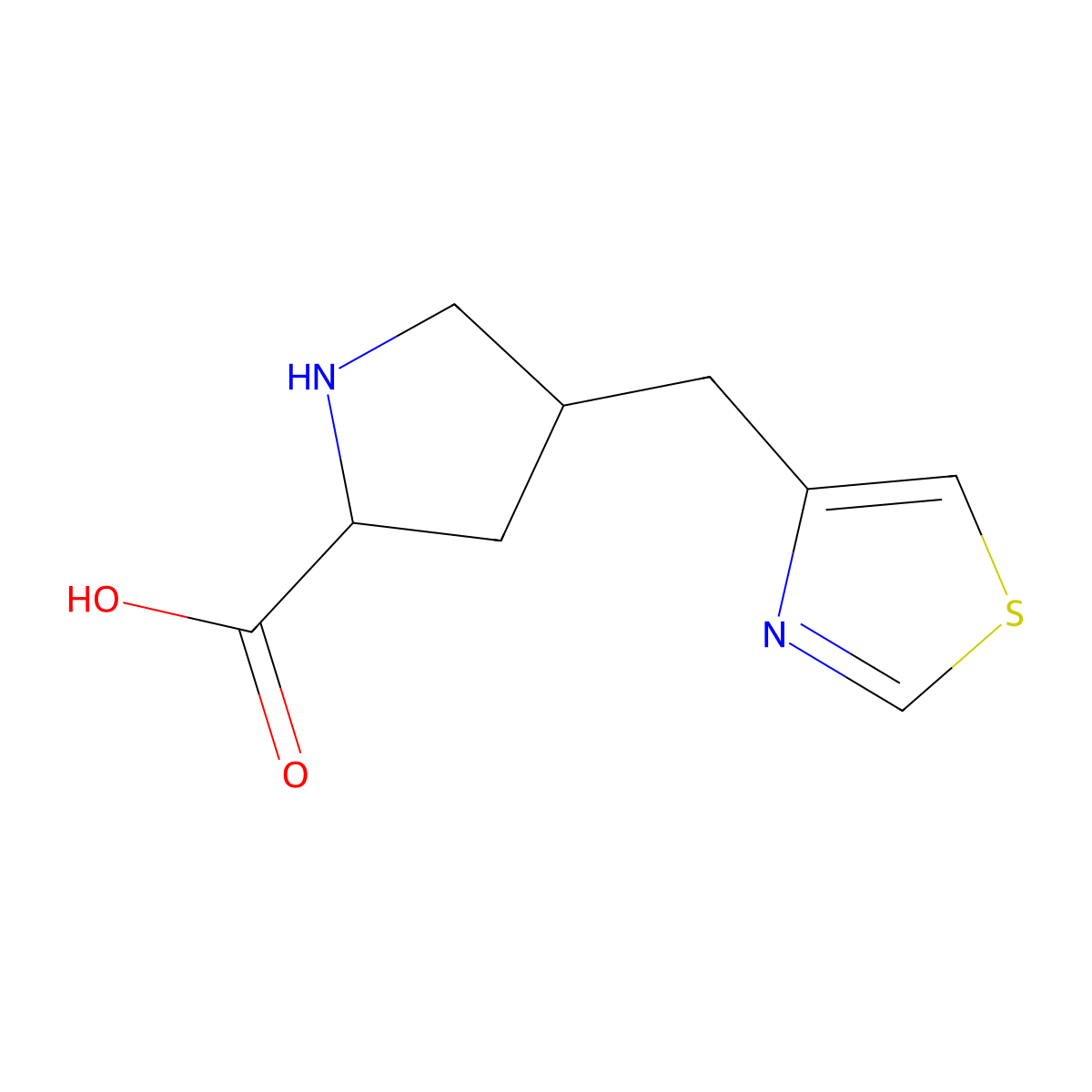 (2S,4S)-4-(Thiazol-4-ylmethyl)pyrrolidine-2-carboxylic acid molecular structure, CAS 1049982-19-5