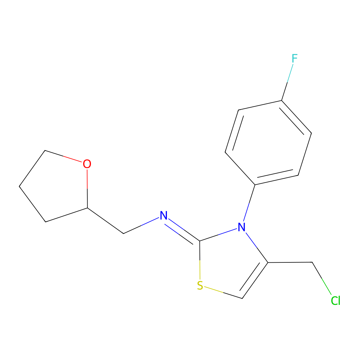N-[4-(chloromethyl)-3-(4-fluorophenyl)-2,3-dihydro-1,3-thiazol-2-ylidene]-1-(oxolan-2-yl)methanamine molecular structure, CAS 1049982-79-7