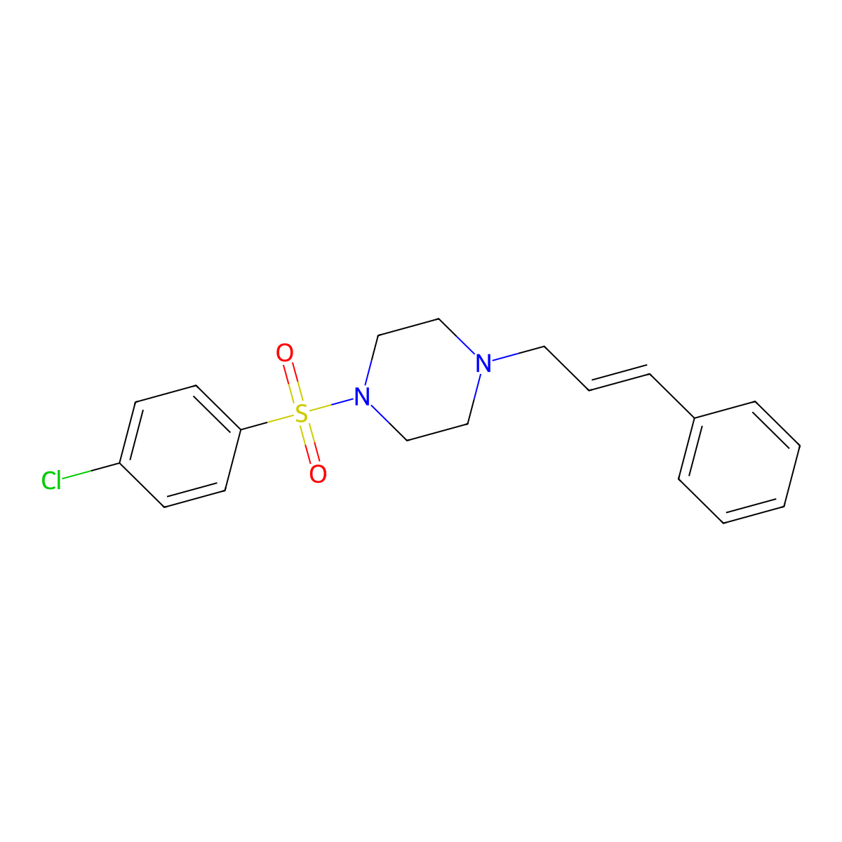 4-Chloro-1-((4-(3-phenylprop-2-enyl)piperazinyl)sulfonyl)benzene molecular structure, CAS 1049983-71-2