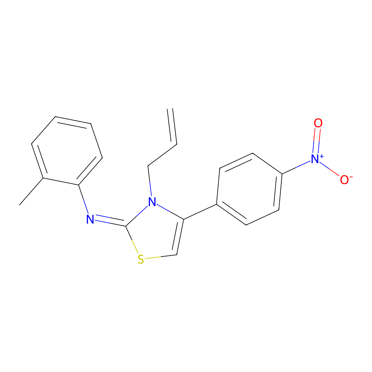 N-(2-methylphenyl)-4-(4-nitrophenyl)-3-prop-2-enyl-1,3-thiazol-2-imine molecular structure, CAS 1049986-31-3