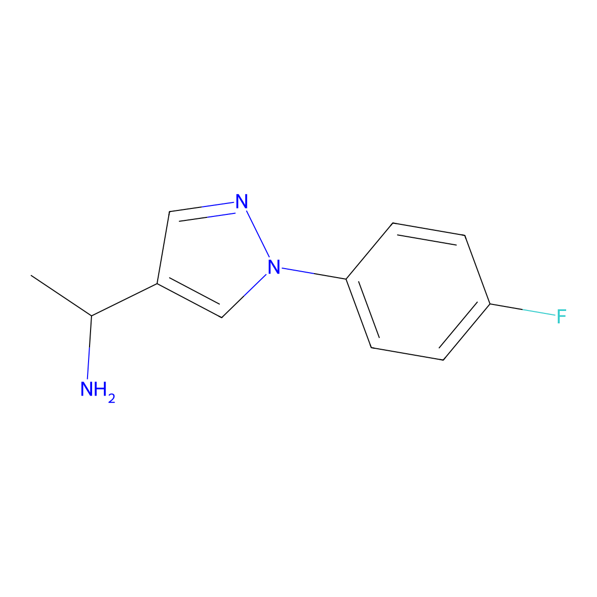 1-(1-(4-Fluorophenyl)-1H-pyrazol-4-yl)ethanamine molecular structure, CAS 1049988-73-9