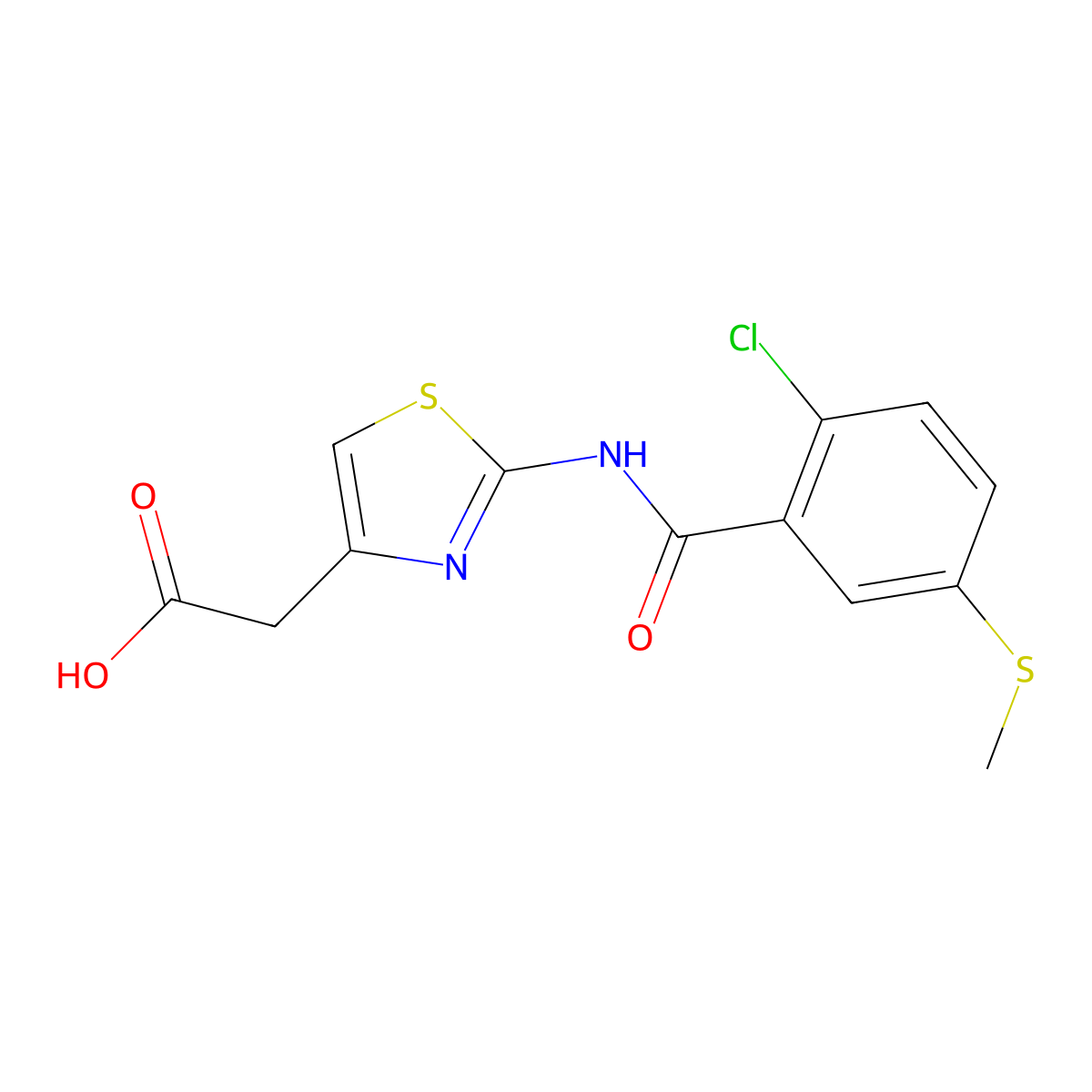 2-{2-[2-Chloro-5-(methylsulfanyl)benzamido]-1,3-thiazol-4-yl}acetic acid molecular structure, CAS 1049997-22-9