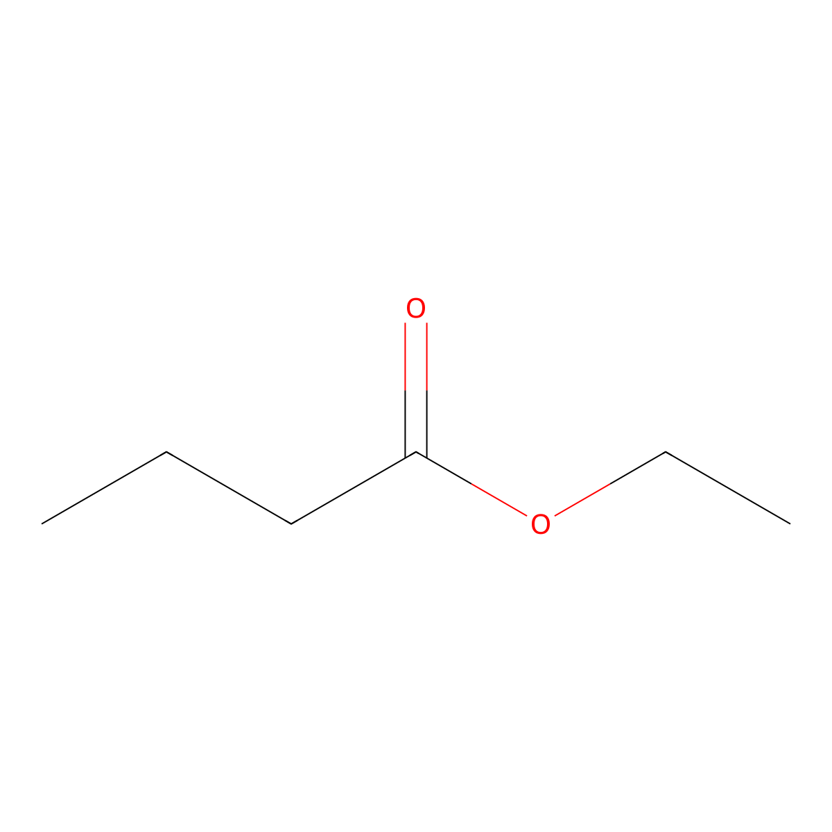 Ethyl butyrate molecular structure, CAS 105-54-4