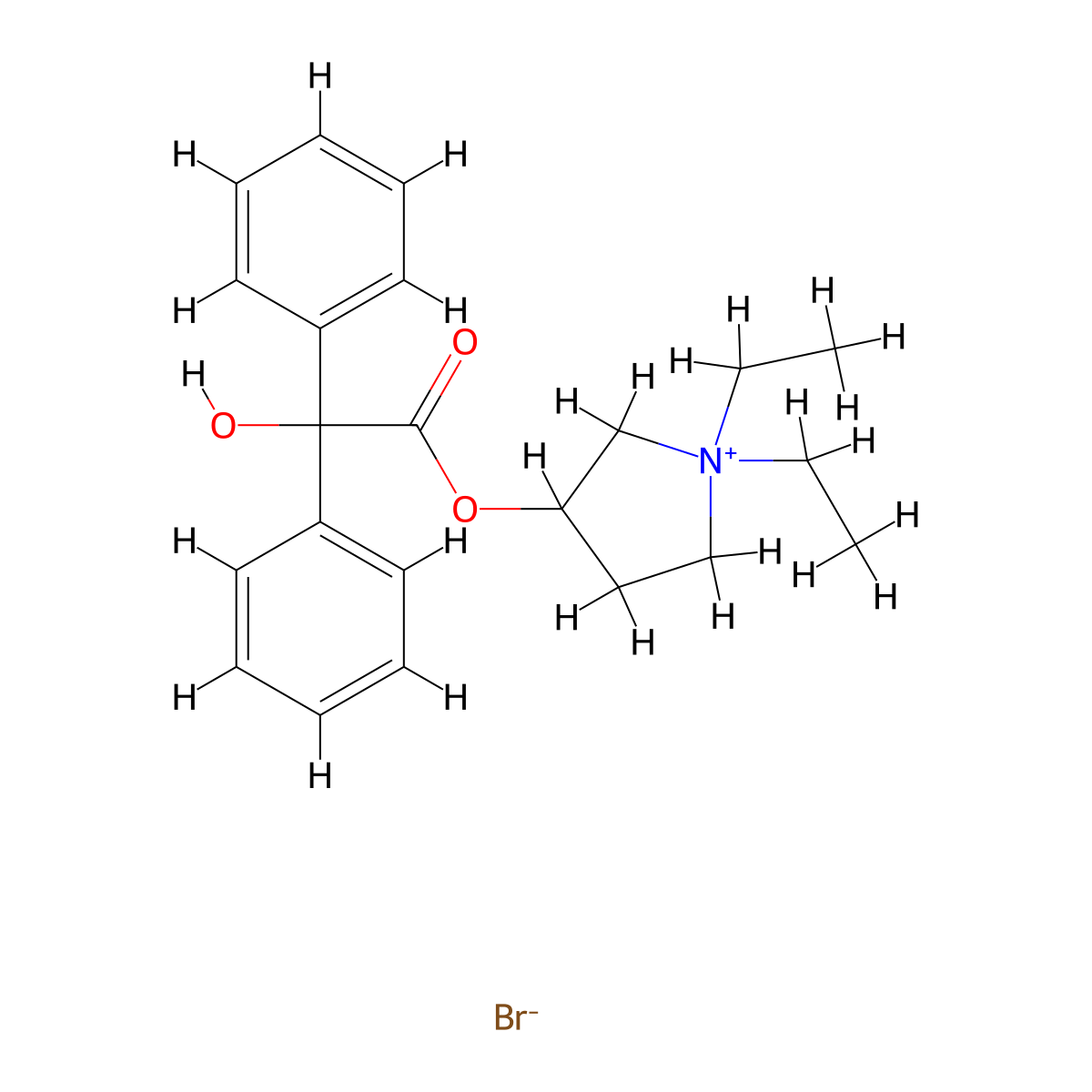 Pyrrolidinium, 1,1-diethyl-3-((2-hydroxy-2,2-diphenylacetyl)oxy)-, bromide (1:1) molecular structure, CAS 1050-48-2