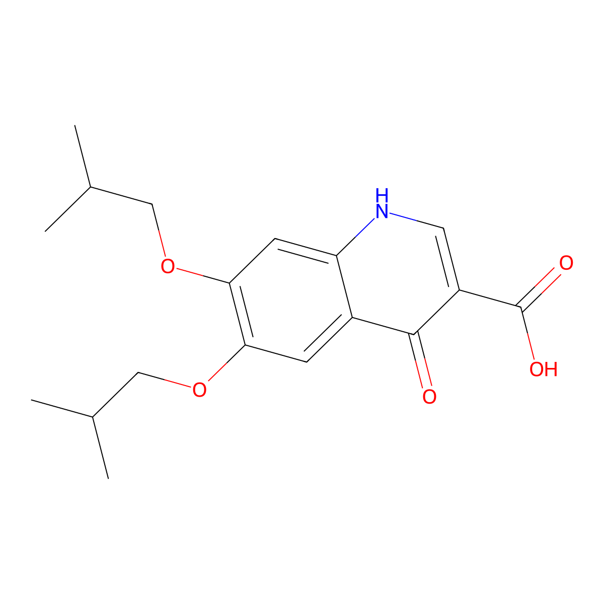 3-Quinolinecarboxylic acid, 1,4-dihydro-6,7-bis(2-methylpropoxy)-4-oxo- molecular structure, CAS 10500-89-7