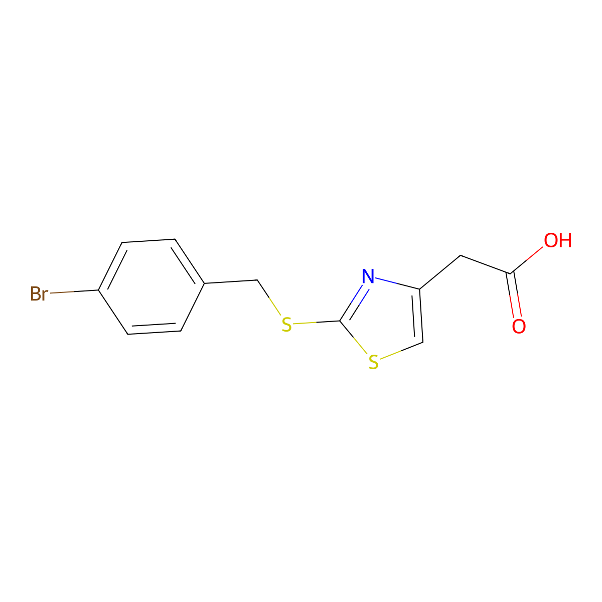 2-(2-((4-Bromobenzyl)thio)thiazol-4-yl)acetic acid molecular structure, CAS 1050013-77-8