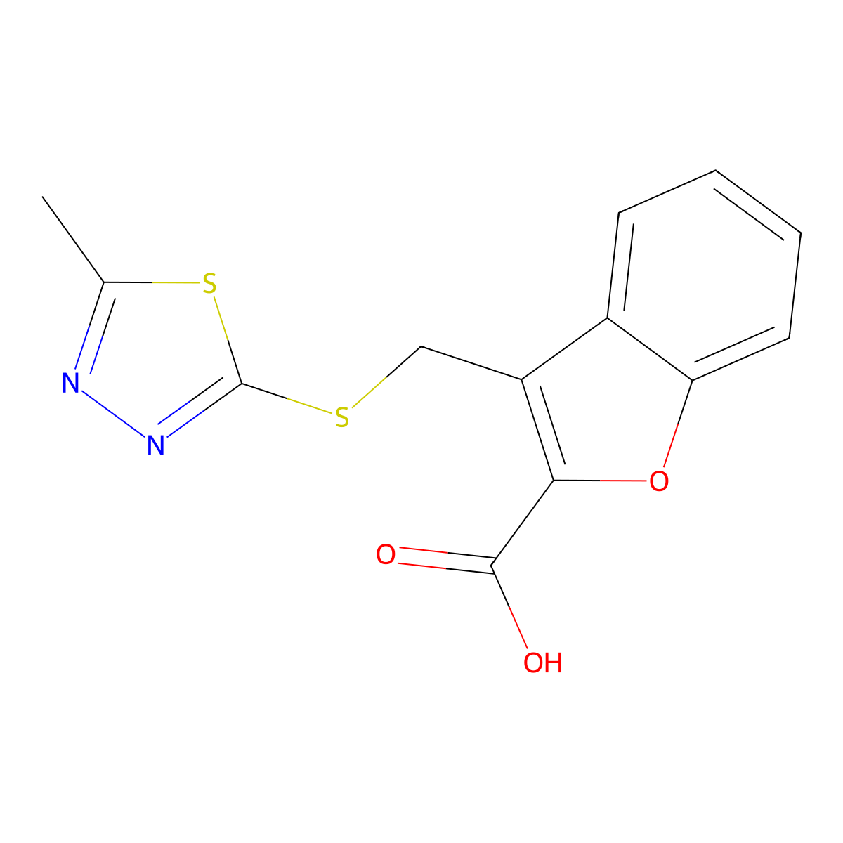 3-{[(5-Methyl-1,3,4-thiadiazol-2-yl)sulfanyl]methyl}-1-benzofuran-2-carboxylic acid molecular structure, CAS 1050043-22-5