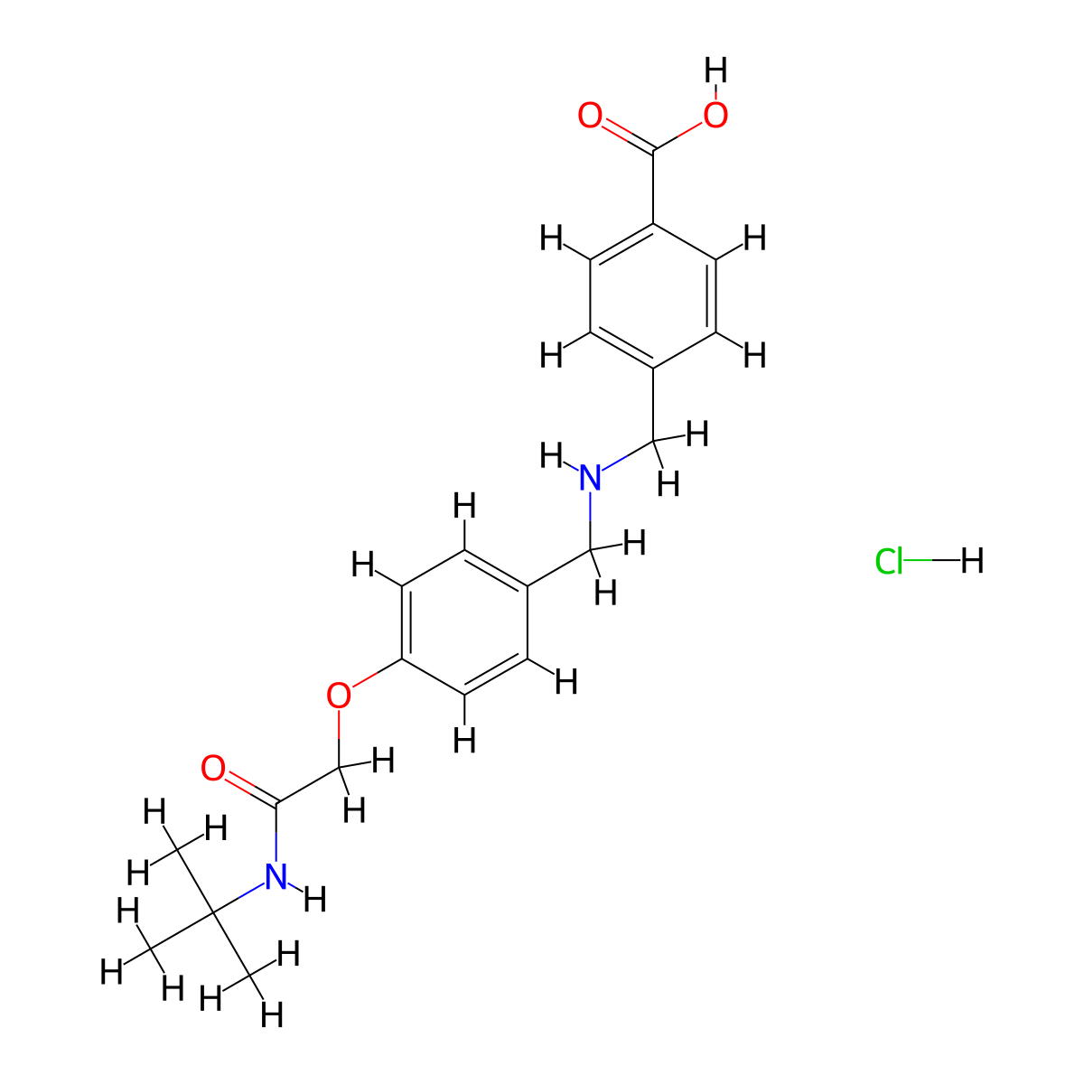 4-[[[4-[2-(Tert-butylamino)-2-oxoethoxy]phenyl]methylamino]methyl]benzoic acid;hydrochloride molecular structure, CAS 1050126-03-8