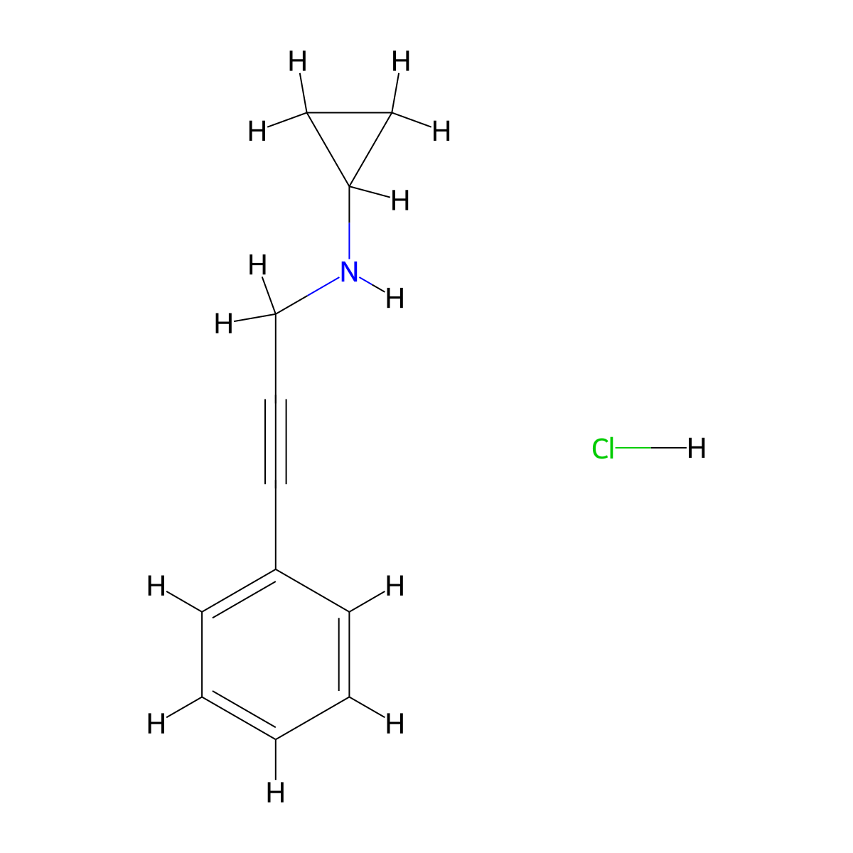 N-(3-Phenyl-2-propyn-1-yl)cyclopropanamine hydrochloride molecular structure, CAS 1050126-53-8