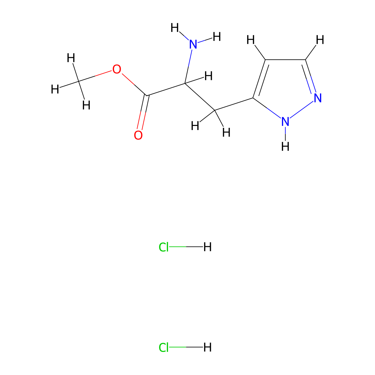 methyl 2-amino-3-(1H-pyrazol-3-yl)propanoate dihydrochloride molecular structure, CAS 105015-39-2