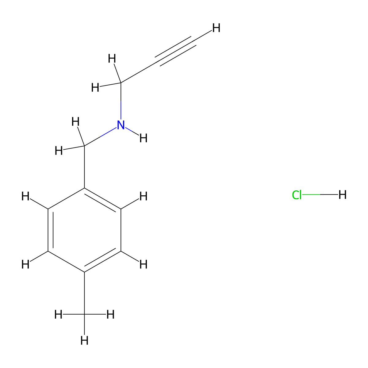 ((4-Methylphenyl)methyl)(prop-2-yn-1-yl)amine hydrochloride molecular structure, CAS 1050167-11-7