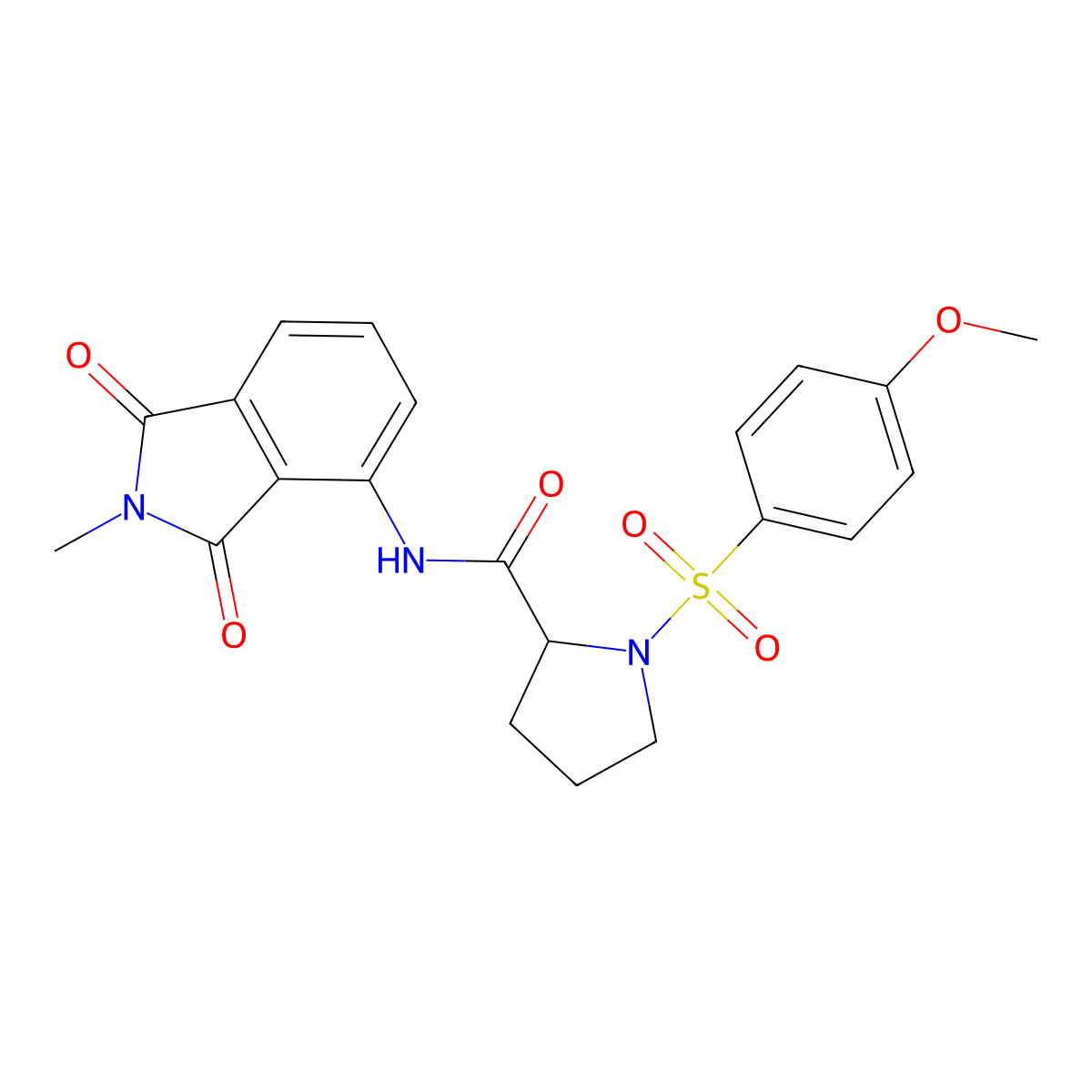 1-((4-methoxyphenyl)sulfonyl)-N-(2-methyl-1,3-dioxoisoindolin-4-yl)pyrrolidine-2-carboxamide molecular structure, CAS 1050199-89-7