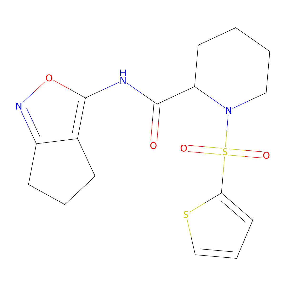 N-(5,6-dihydro-4H-cyclopenta[c]isoxazol-3-yl)-1-(thiophen-2-ylsulfonyl)piperidine-2-carboxamide molecular structure, CAS 1050202-93-1