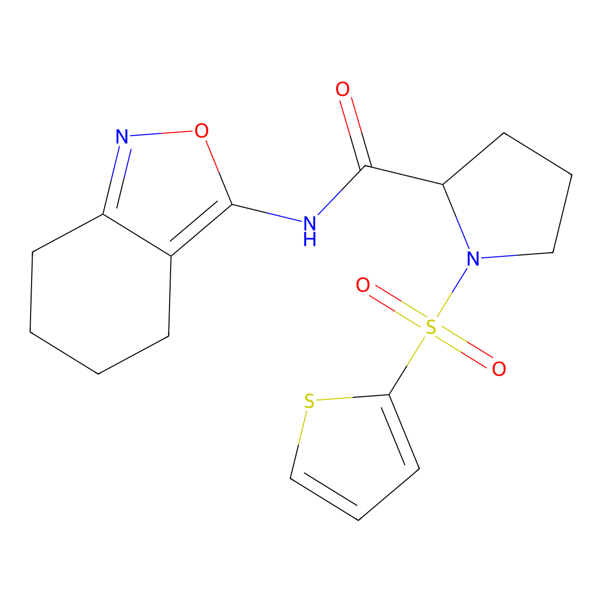 N-(4,5,6,7-tetrahydrobenzo[c]isoxazol-3-yl)-1-(thiophen-2-ylsulfonyl)pyrrolidine-2-carboxamide molecular structure, CAS 1050203-53-6