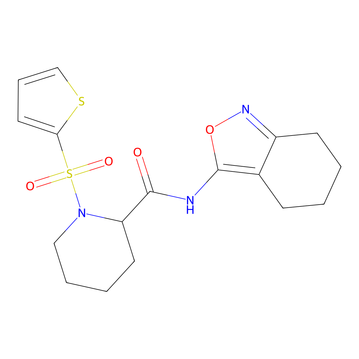 N-(4,5,6,7-tetrahydrobenzo[c]isoxazol-3-yl)-1-(thiophen-2-ylsulfonyl)piperidine-2-carboxamide molecular structure, CAS 1050203-56-9