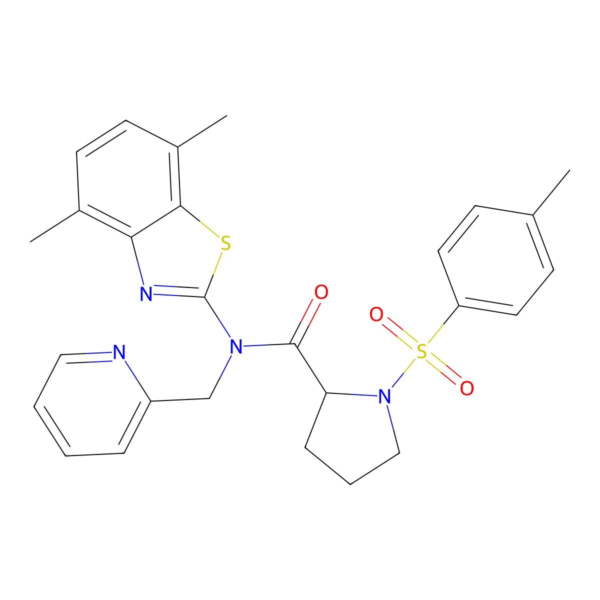 N-(4,7-dimethylbenzo[d]thiazol-2-yl)-N-(pyridin-2-ylmethyl)-1-tosylpyrrolidine-2-carboxamide molecular structure, CAS 1050205-38-3