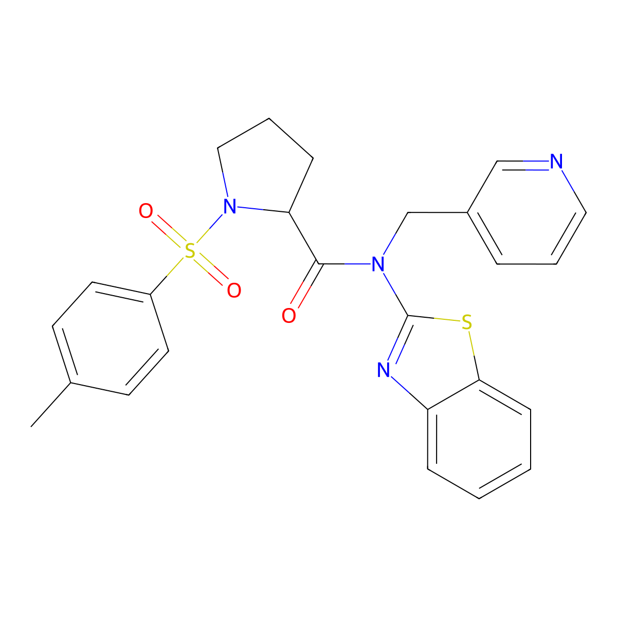 N-(1,3-benzothiazol-2-yl)-1-(4-methylbenzenesulfonyl)-N-[(pyridin-3-yl)methyl]pyrrolidine-2-carboxamide molecular structure, CAS 1050205-79-2