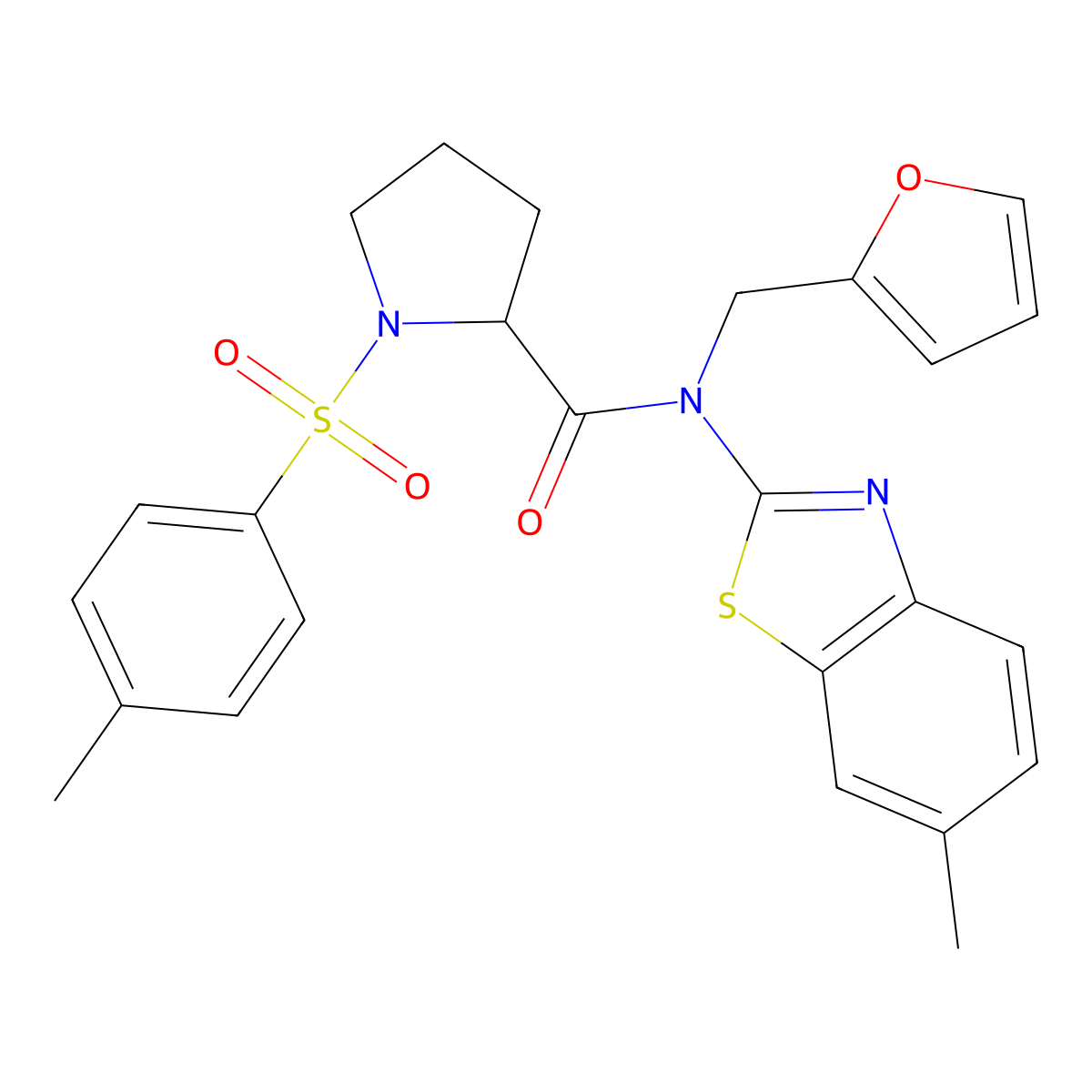 N-(furan-2-ylmethyl)-N-(6-methylbenzo[d]thiazol-2-yl)-1-tosylpyrrolidine-2-carboxamide molecular structure, CAS 1050206-11-5