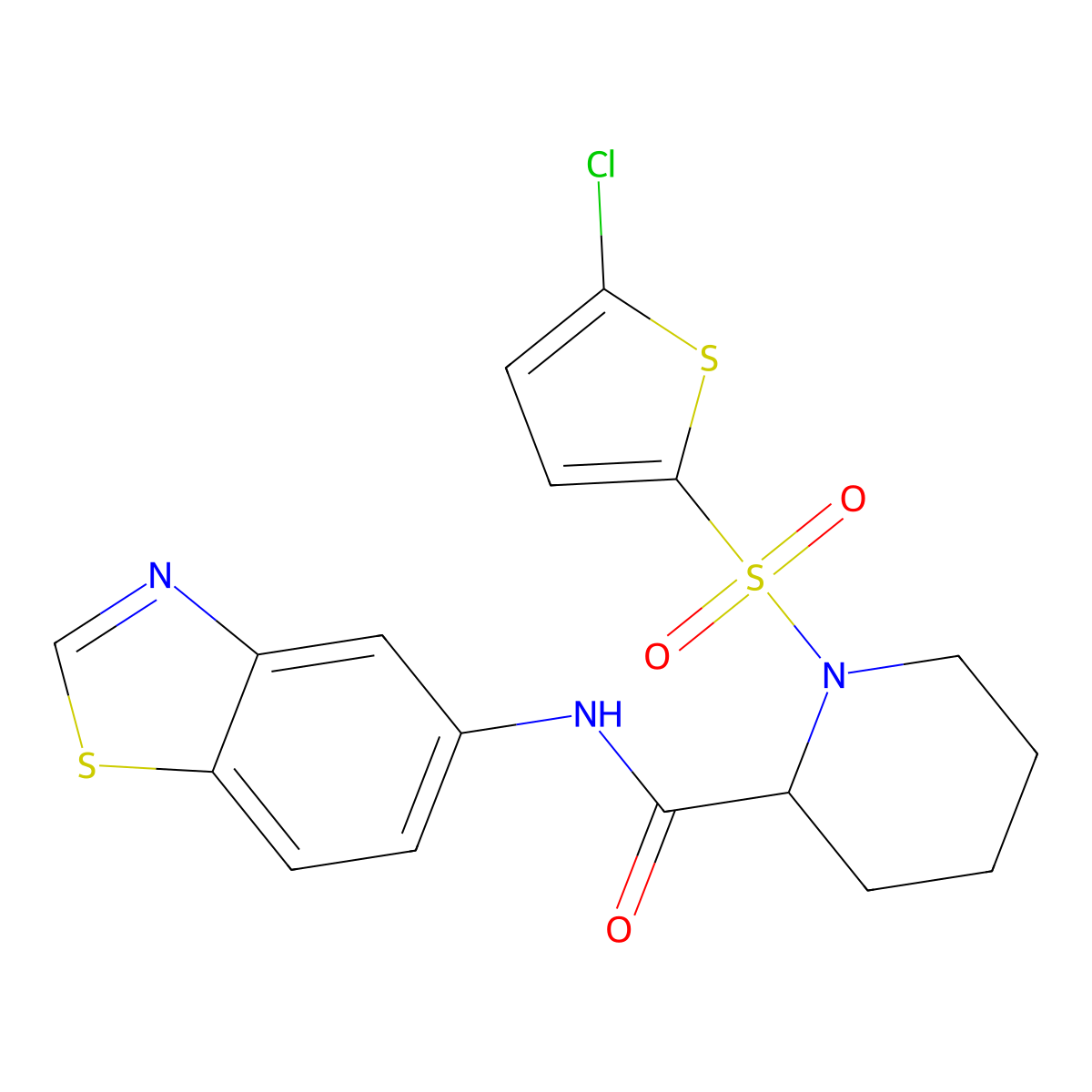 N-(benzo[d]thiazol-5-yl)-1-((5-chlorothiophen-2-yl)sulfonyl)piperidine-2-carboxamide molecular structure, CAS 1050206-57-9