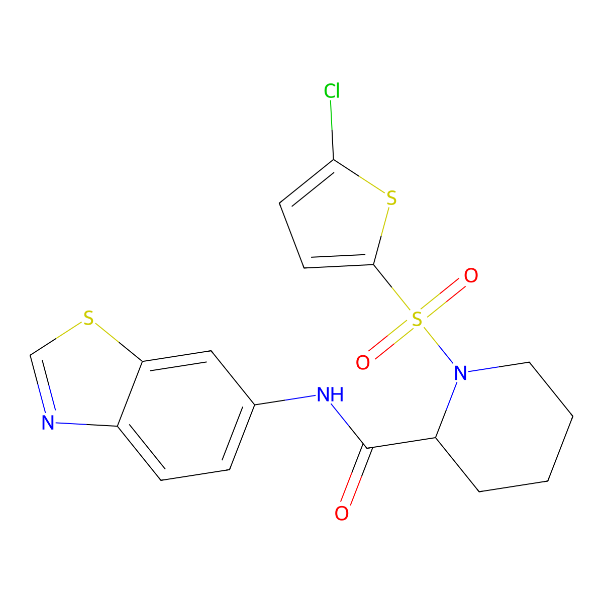 N-(benzo[d]thiazol-6-yl)-1-((5-chlorothiophen-2-yl)sulfonyl)piperidine-2-carboxamide molecular structure, CAS 1050206-64-8
