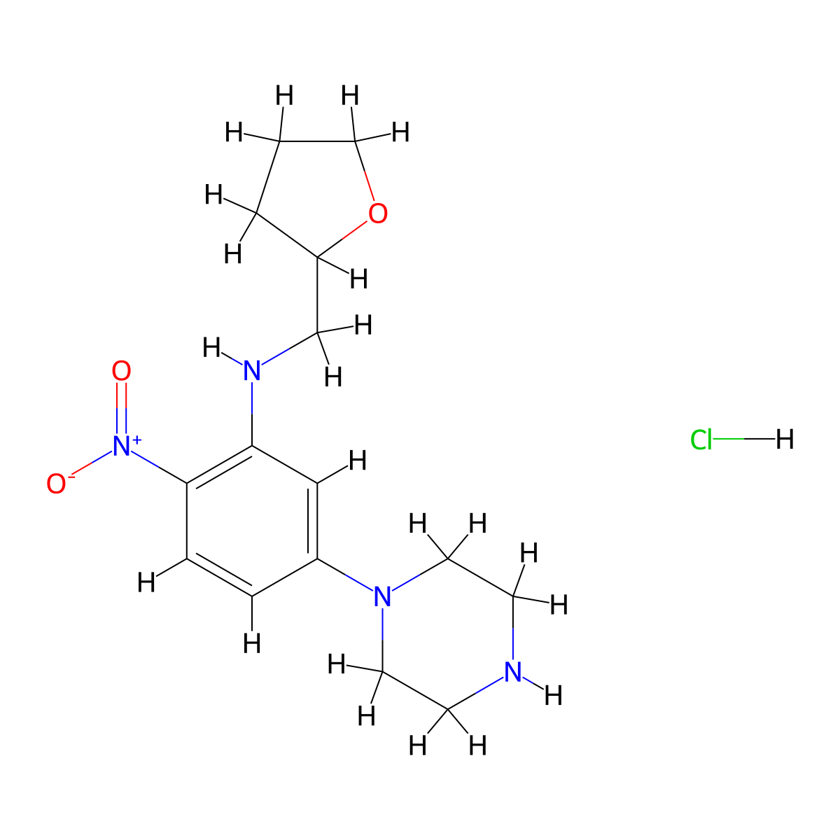 (2-Nitro-5-piperazin-1-ylphenyl)(tetrahydrofuran-2-ylmethyl)amine hydrochloride molecular structure, CAS 1050208-13-3