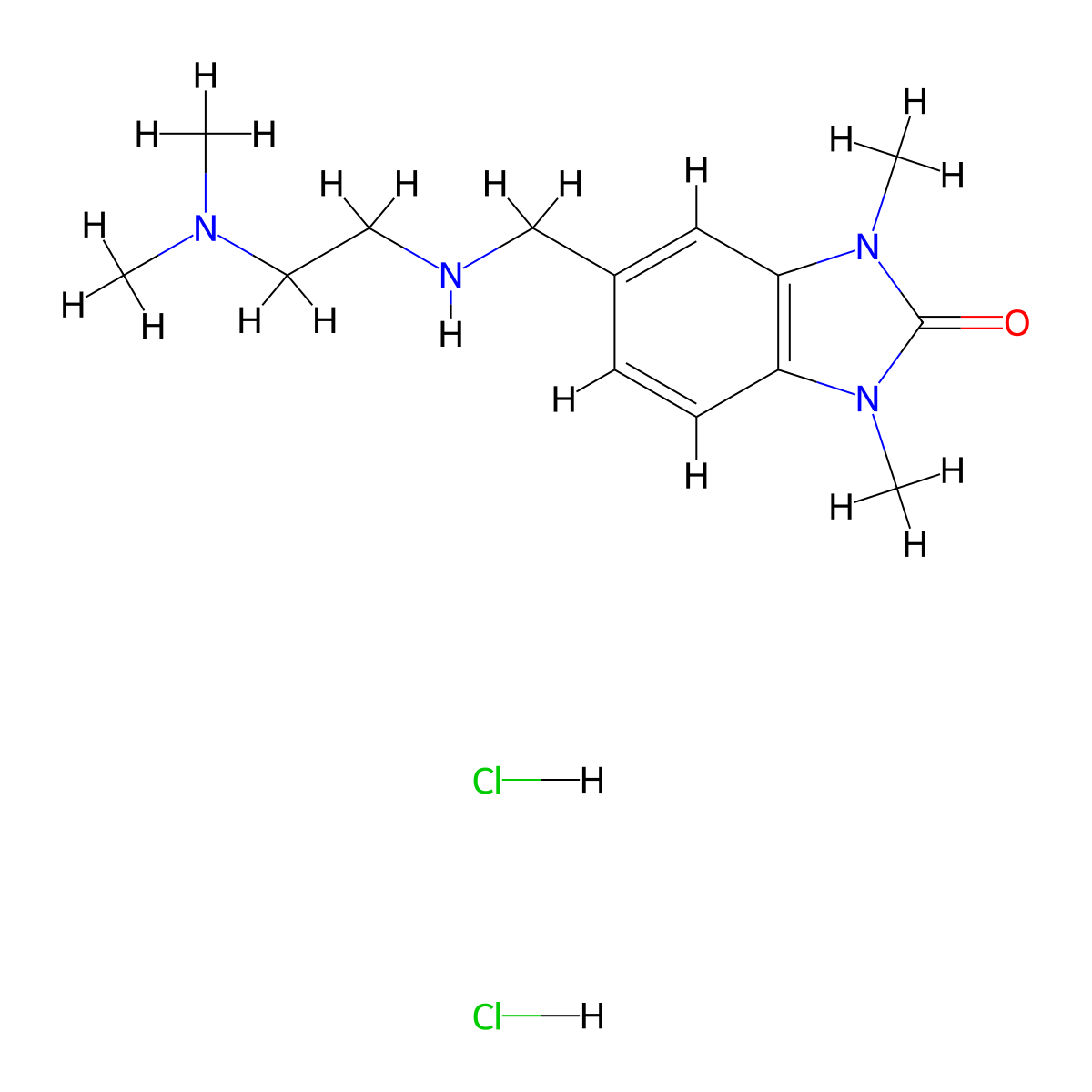 5-[(2-Dimethylamino-ethylamino)-methyl]-1,3-dimethyl-1,3-dihydro-benzoimidazol-2-one dihydrochloride molecular structure, CAS 1050208-69-9