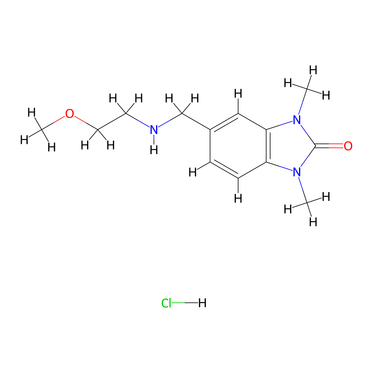 5-[(2-Methoxy-ethylamino)-methyl]-1,3-dimethyl-1,3-dihydro-benzoimidazol-2-one hydrochloride molecular structure, CAS 1050208-79-1
