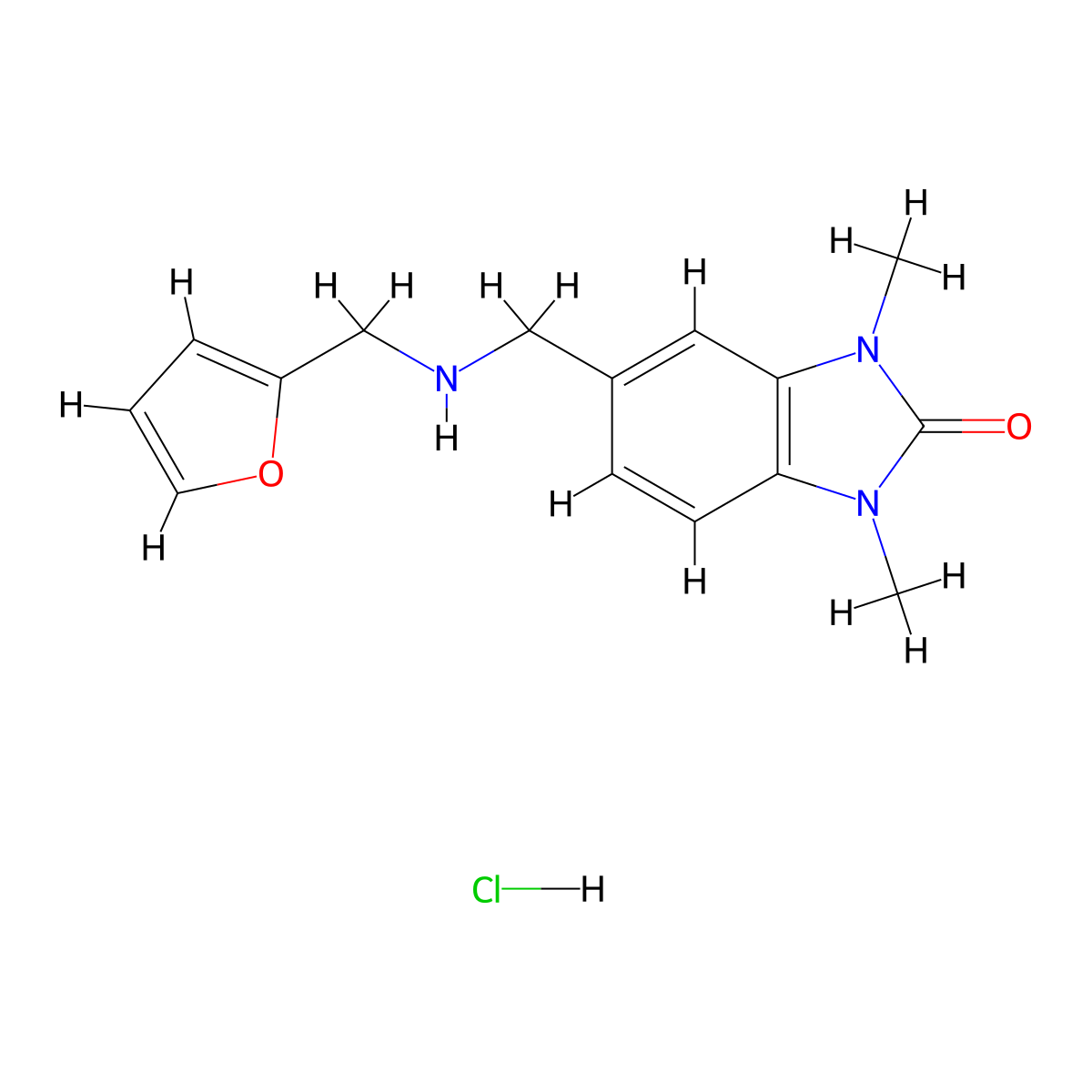 5-{[(Furan-2-ylmethyl)-amino]-methyl}-1,3-dimethyl-1,3-dihydro-benzoimidazol-2-one hydrochloride molecular structure, CAS 1050208-80-4