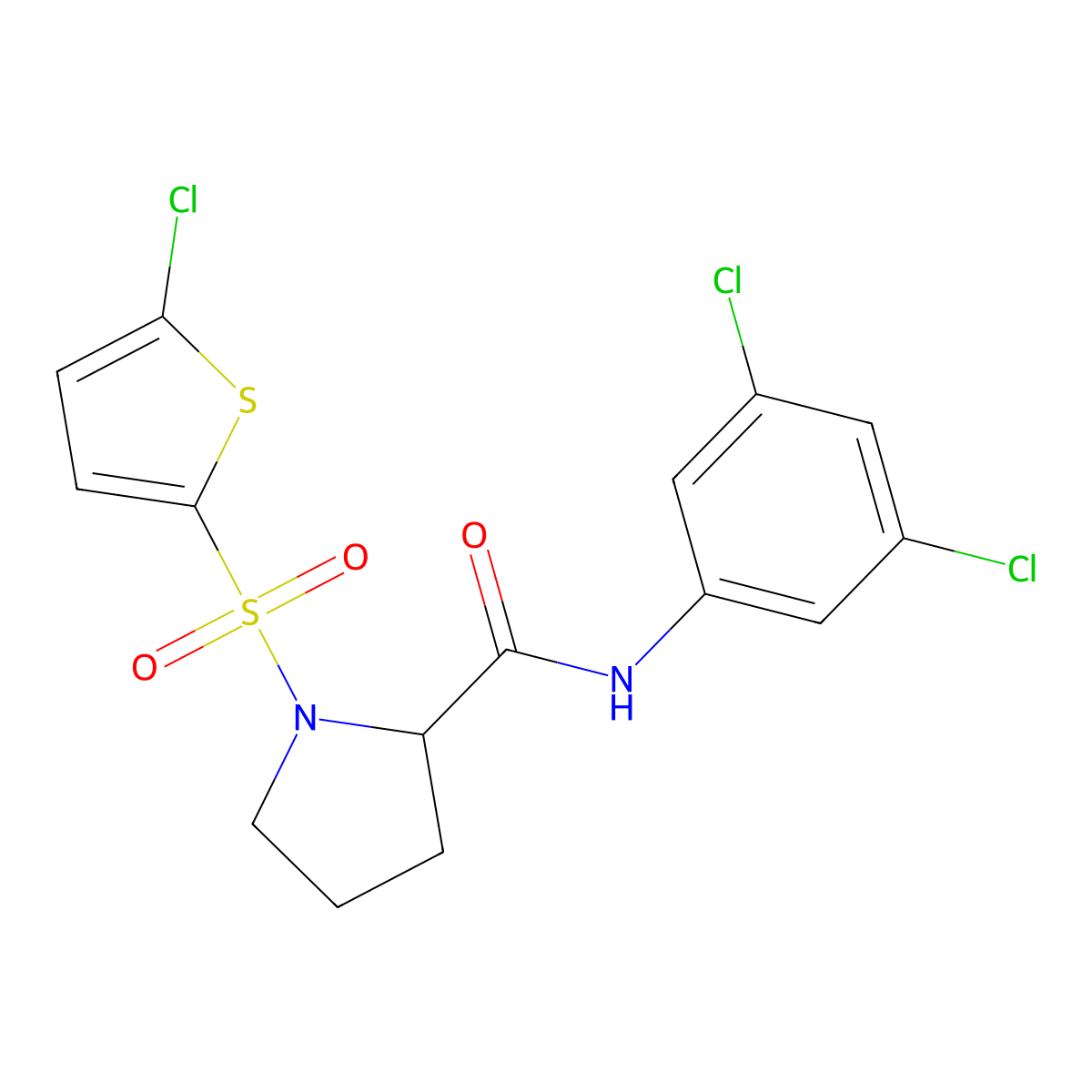 1-((5-chlorothiophen-2-yl)sulfonyl)-N-(3,5-dichlorophenyl)pyrrolidine-2-carboxamide molecular structure, CAS 1050211-02-3
