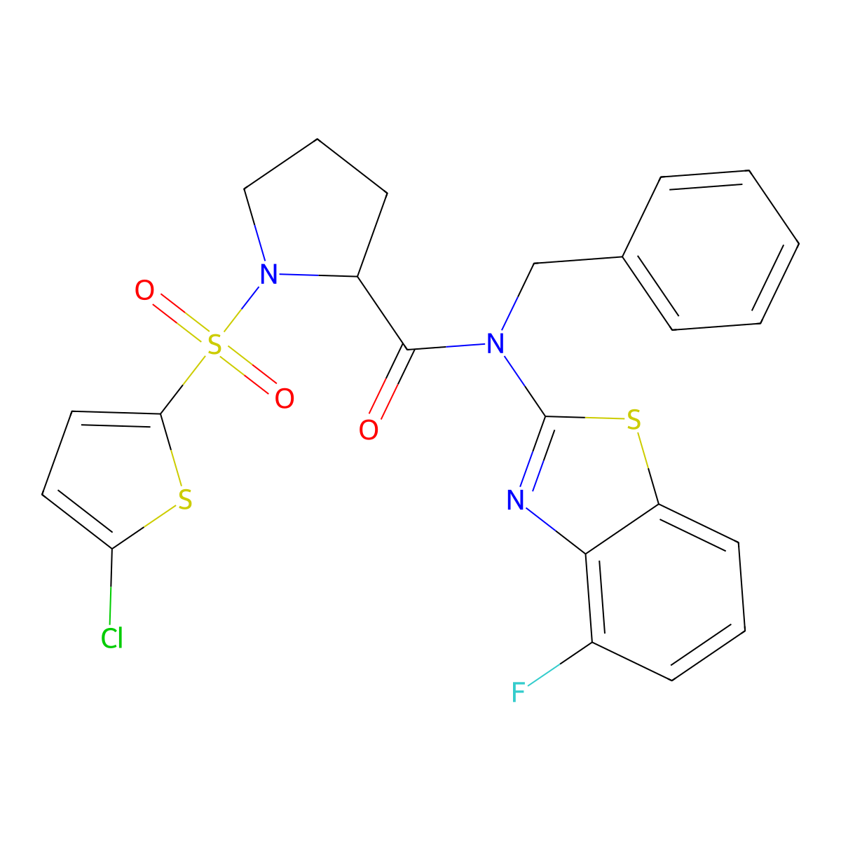N-benzyl-1-((5-chlorothiophen-2-yl)sulfonyl)-N-(4-fluorobenzo[d]thiazol-2-yl)pyrrolidine-2-carboxamide molecular structure, CAS 1050211-64-7