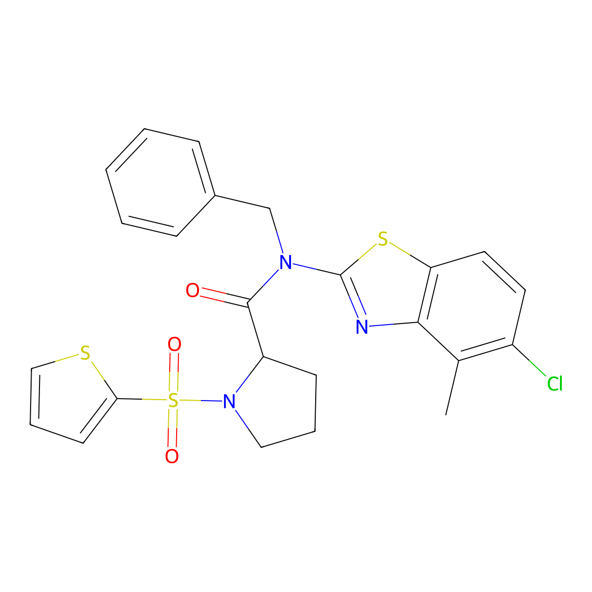 N-benzyl-N-(5-chloro-4-methylbenzo[d]thiazol-2-yl)-1-(thiophen-2-ylsulfonyl)pyrrolidine-2-carboxamide molecular structure, CAS 1050212-21-9