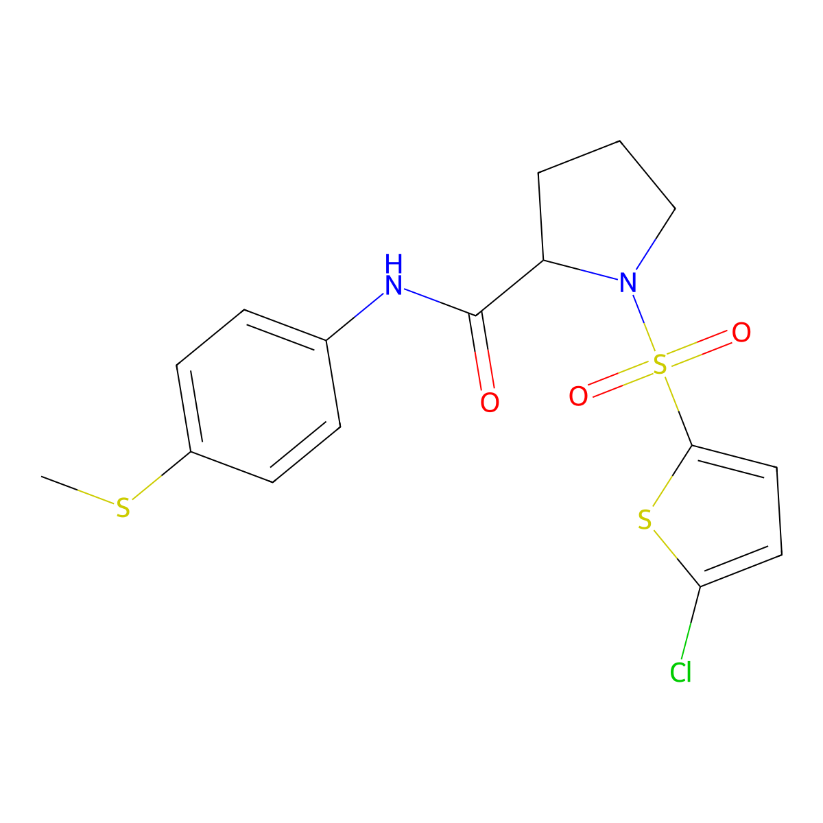1-((5-chlorothiophen-2-yl)sulfonyl)-N-(4-(methylthio)phenyl)pyrrolidine-2-carboxamide molecular structure, CAS 1050212-45-7