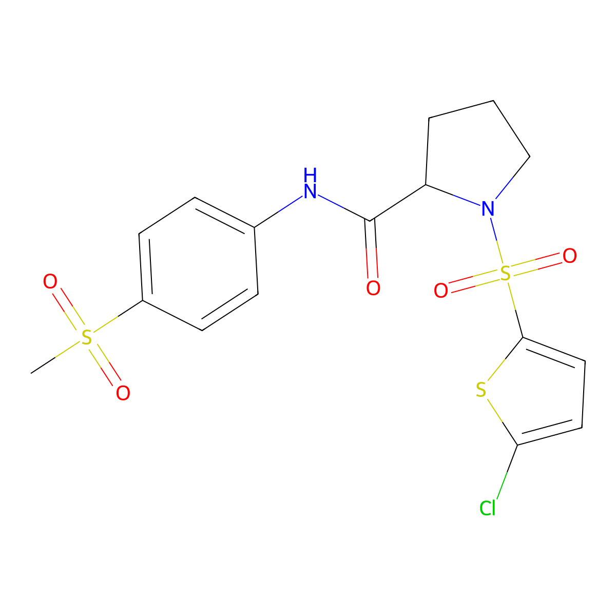 1-((5-chlorothiophen-2-yl)sulfonyl)-N-(4-(methylsulfonyl)phenyl)pyrrolidine-2-carboxamide molecular structure, CAS 1050212-47-9