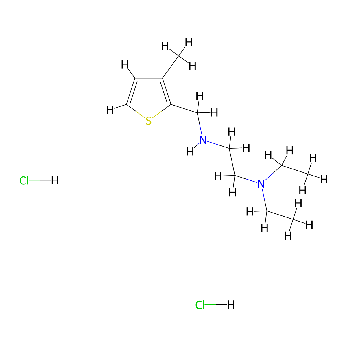 1,2-Ethanediamine, N1,N1-diethyl-N2-[(3-methyl-2-thienyl)methyl]-, hydrochloride (1:2) molecular structure, CAS 1050214-56-6