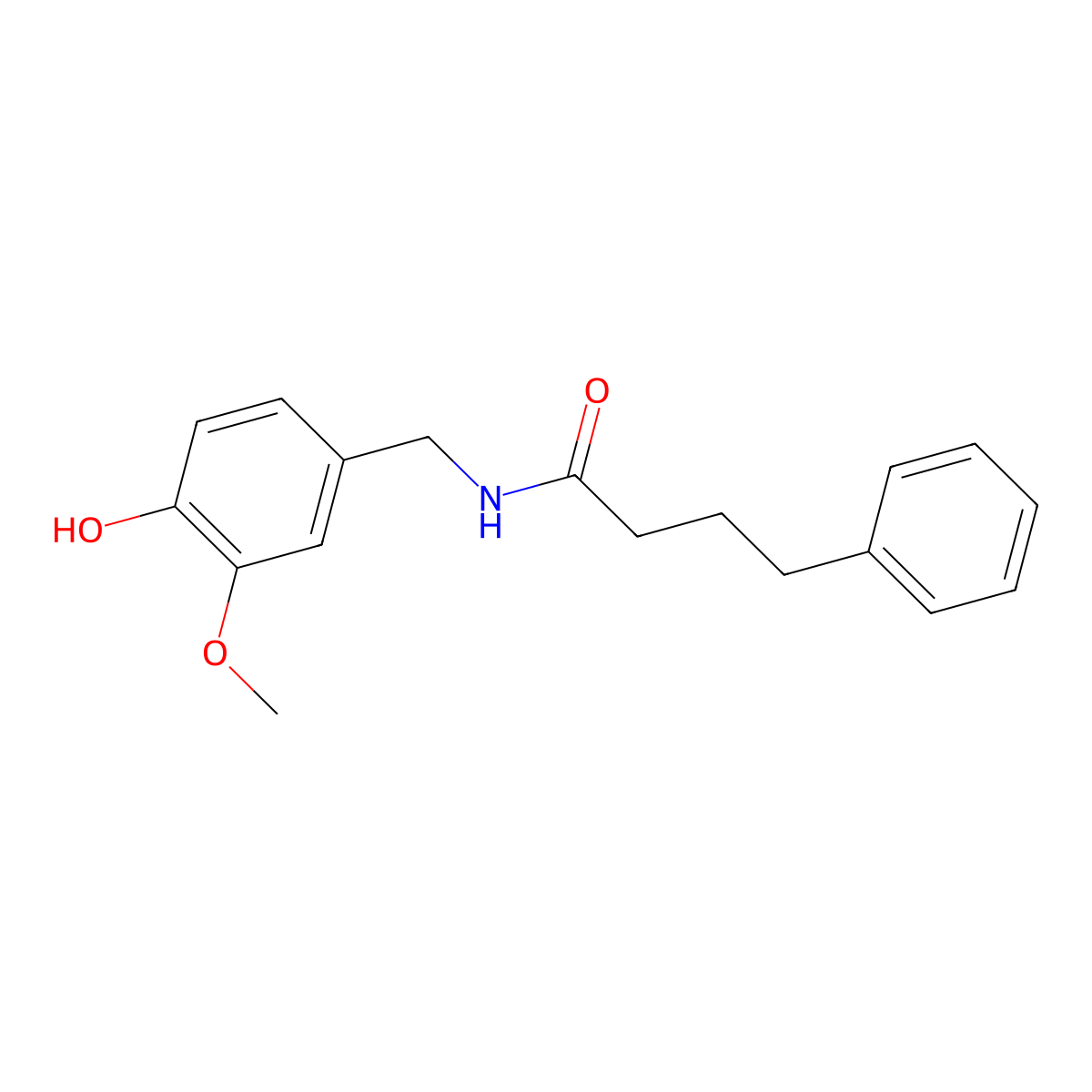 Benzenebutanamide, N-((4-hydroxy-3-methoxyphenyl)methyl)- molecular structure, CAS 105026-91-3