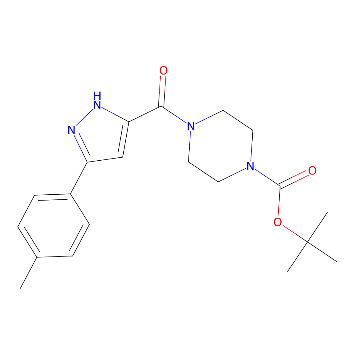 tert-butyl 4-{[5-(4-methylphenyl)-1H-pyrazol-3-yl]carbonyl}piperazine-1-carboxylate molecular structure, CAS 1050286-32-2