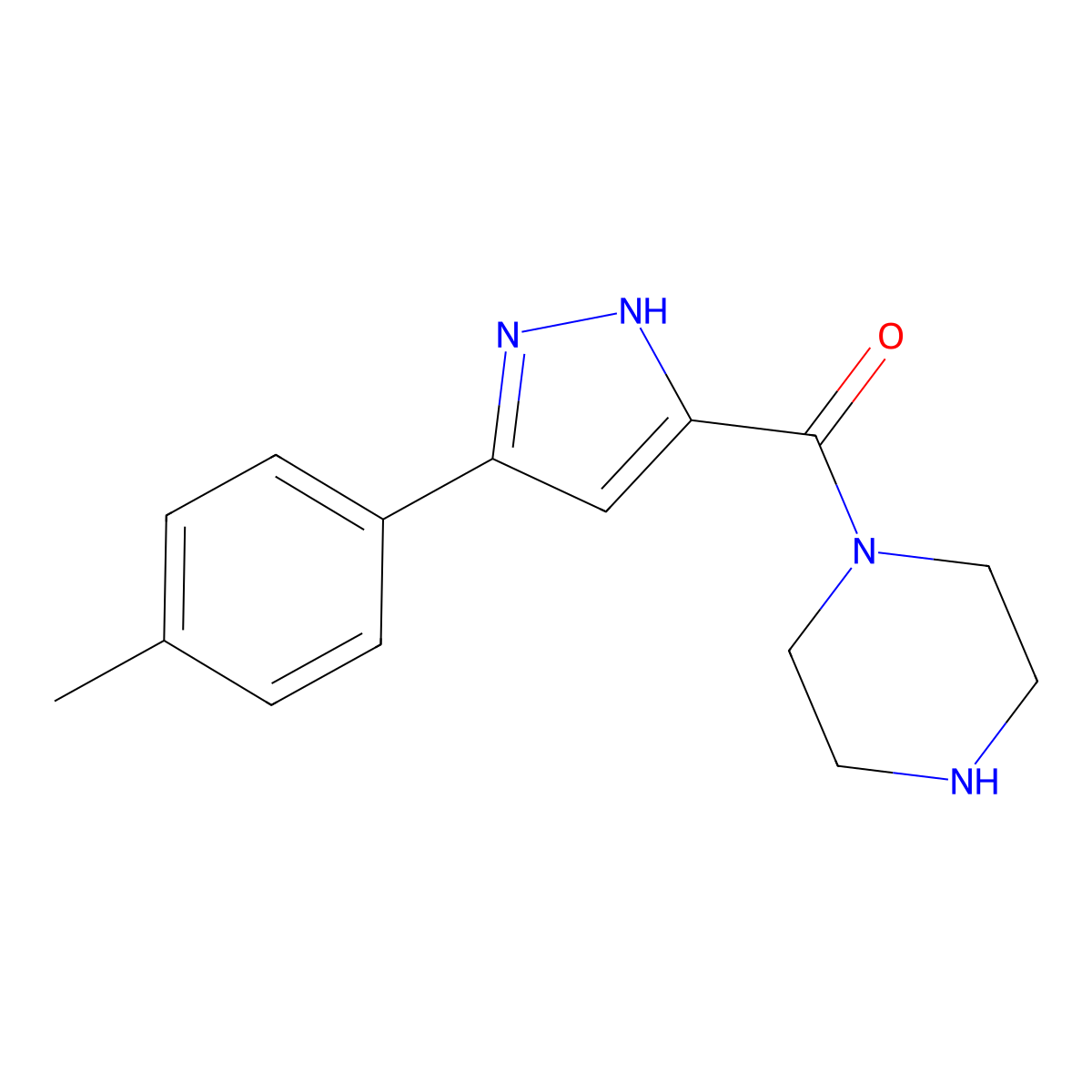 [5-(4-methylphenyl)-1H-pyrazol-3-yl](piperazin-1-yl)methanone molecular structure, CAS 1050287-70-1