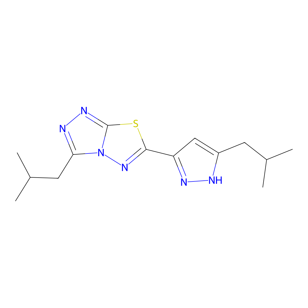 3-isobutyl-6-(3-isobutyl-1H-pyrazol-5-yl)[1,2,4]triazolo[3,4-b][1,3,4]thiadiazole molecular structure, CAS 1050288-45-3