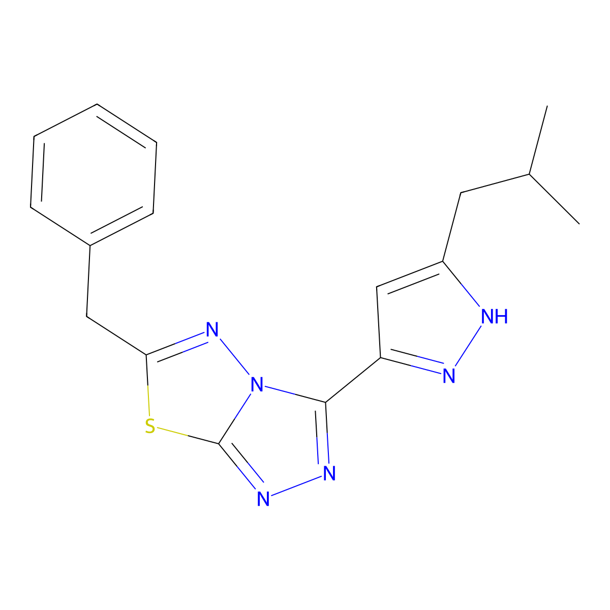 6-benzyl-3-(3-isobutyl-1H-pyrazol-5-yl)[1,2,4]triazolo[3,4-b][1,3,4]thiadiazole molecular structure, CAS 1050290-39-5