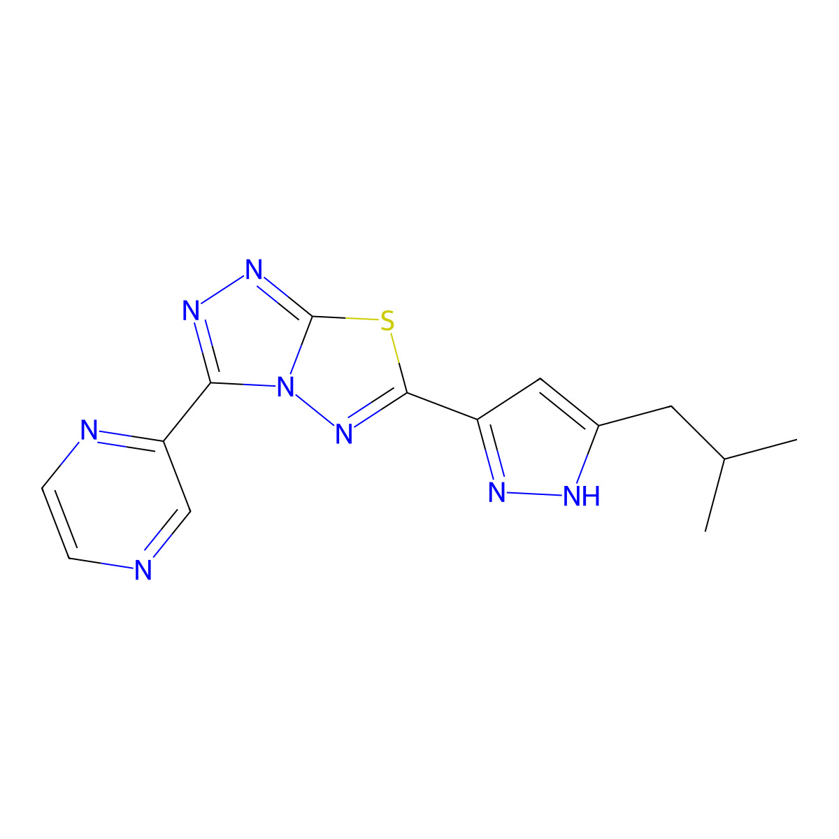 6-(3-isobutyl-1H-pyrazol-5-yl)-3-(2-pyrazinyl)[1,2,4]triazolo[3,4-b][1,3,4]thiadiazole molecular structure, CAS 1050327-23-5
