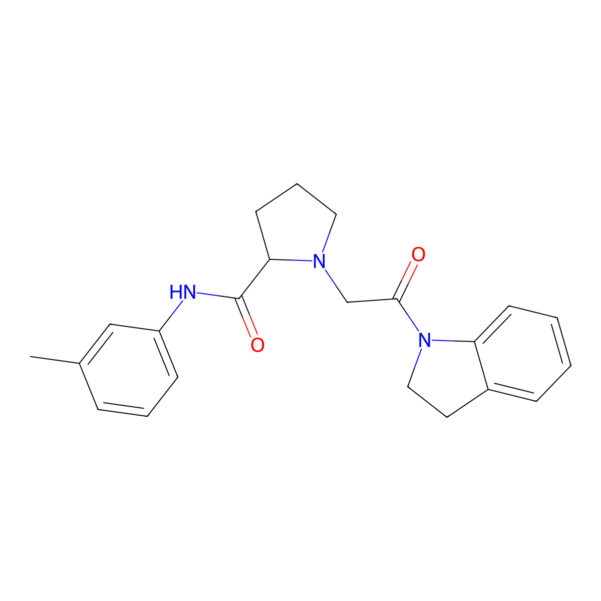 1-[2-(2,3-dihydro-1H-indol-1-yl)-2-oxoethyl]-N-(3-methylphenyl)prolinamide molecular structure, CAS 1050363-80-8